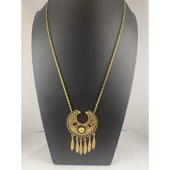 Vanessa Mooney The Sage Necklace Feather Dangles Gold Tone Statement Runway Boho - Picture 1 of 8